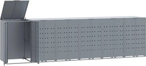 vidaXL szürke acél kerekes tároló 6 szemeteskukához 414 x 79 x 117 cm