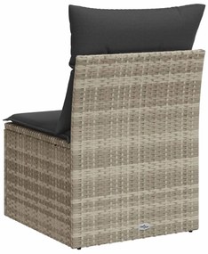 világosszürke polyrattan karfa nélküli kerti kanapé párnával