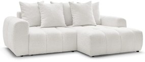Fehér buklé kinyitható-tárolóhelyes sarokkanapé (jobb oldali-heverő résszel) Roxelane – Bobochic Paris