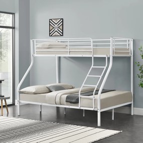 [neu.haus] Emeletes ágy 3 személyes 200x140/90cm fém gyerekágy heverő létrával fehér