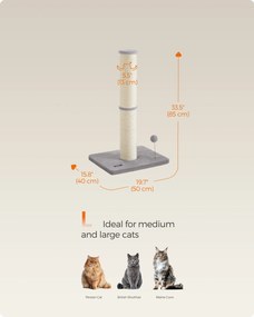 Macskakaparó oszlop közepes és nagy macskáknak, szizálból, szürke