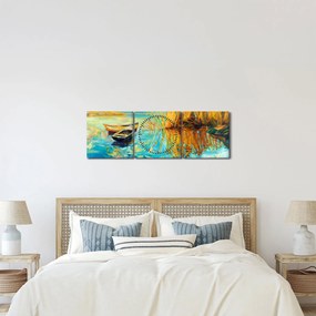 Kép - Tó csónakokkal (órával) (90x30 cm)