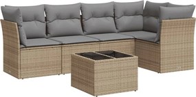 vidaXL 6 részes bézs polyrattan kerti ülőgarnitúra párnával