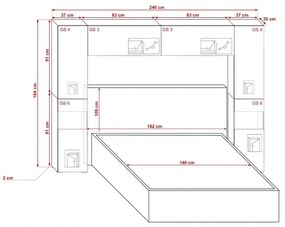 Prince Panama 12 hálószoba bútor magasfényű feKETE (240cm)