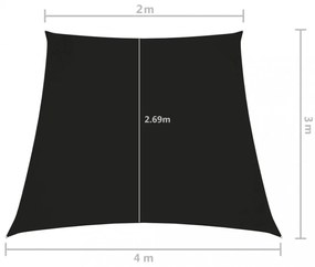 fekete trapéz alakú oxford-szövet napvitorla 2/4 x 3 m
