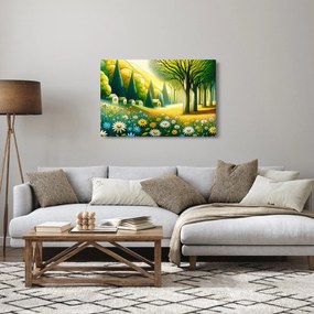 Kép - Falu sárga-zöld színekben (90x60 cm)
