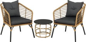 Outsunny Rattan Kerti Bútor Szett, 3 részes Ülőgarnitúra, Kávézó Asztallal és 2 Székkel, Párnás Bistro Szett, Teraszbútor, Erkély, Acél, Homok + Sötét