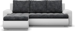 Tokio sarokkanapé, 2 ágyneműtartóval, fonott + műbőr, baloldali, sötétszürke - fehér