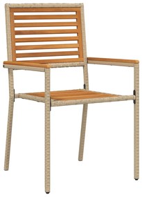 5 Darabos Kerti Étkezőkészlet Bézs Poli Rattan Akácia, Rakható Kerti Székek Párnával - 2-es Készlet Bézs Poli Rattanban, Kerti Asztal 90x90x75 cm Szilárd Akácfából és Fém