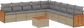 vidaXL 10 részes bézs polyrattan kerti ülőgarnitúra párnával