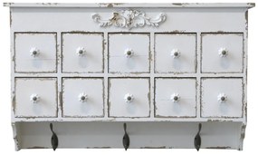 Antikol vintage fehér fali 10 fiókos konyhai tároló szekrény