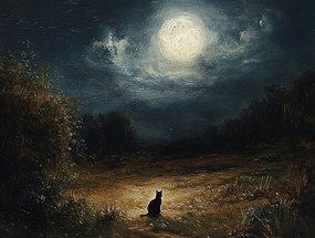 Vászonkép Canvas Nokturn Éjszaka Telihold Rét Fekete Macska 100x75