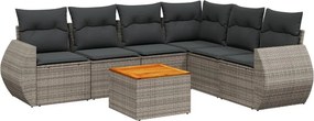vidaXL 7 részes szürke polyrattan kerti ülőgarnitúra párnákkal