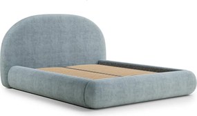 Világoskék kárpitozott ágyneműtartós franciaágy ágyráccsal 140x200 cm Maumere – Maison de Rêve