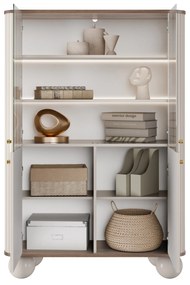 Vesper négyajtós vitrines szekrény 103 cm - kasmír / dió / arany fogantyúk / gömb lábak