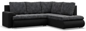 Tokio sarokkanapé, L alakú háttámlával, 2 ágyneműtartóval, fonott + műbőr, jobboldali, szürke - fekete