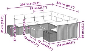 9 darabos kerti kanapé szett párnákkal, bézs poli rattan, akác