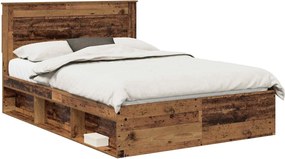 vidaXL Ágykeret fejtámlával Öreg fa 150 x 200 cm Tömör fenyőfa