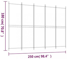 fehér 5 paneles paraván 250x180 cm szövet