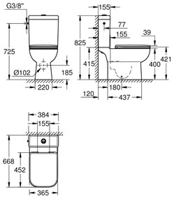 GROHE 39814000 - WC kombi szett START EDGE 825 × 557 × 384 mm kerámia/durofehér