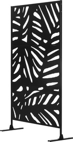 Outsunny Kerti Privát Panel 122 x 198 cm Erkély Privát Panel Állvánnyal, Partíció, Szobaelválasztó Levélmintával Teraszra, Kertbe, Acélból, Fekete | A