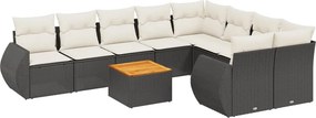 vidaXL 10 részes fekete polyrattan kerti ülőgarnitúra párnákkal