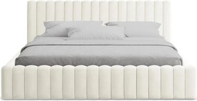 Krémszínű kárpitozott ágyneműtartós franciaágy ágyráccsal 180x200 cm Lemi – Makamii