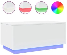Fehér dohányzóasztal LED-lámpákkal 90x50x40 cm