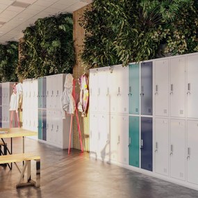 Szociális fém öltözőszekrény 6 ajtóval IGOR 900 x 1850 x 450 mm, fehér