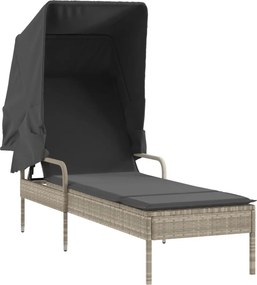 vidaXL világosszürke polyrattan napozóágy tetővel