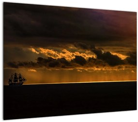 Egy vitorlás naplementekor képe (üvegen) (70x50 cm)