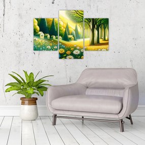 Kép - Falu sárga-zöld színekben (90x60 cm)