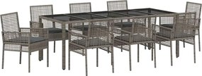 vidaXL Kert étkező szett 9 pcs Szürke polirattan