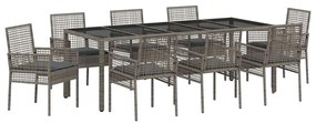 vidaXL Kert étkező szett 9 pcs Szürke polirattan