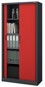 Fém szekrény harmonika ajtókkal DAMIAN, 900 x 1850 x 450 mm, antracit-piros