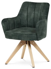 Scaun de sufragerie pivotant, Fotoliu de sufragerie / Scaun de conferință Culoare verde Mecanism de rotire la 360°, arcuri buzunar in scaun, material negru, picioare din stejar masiv