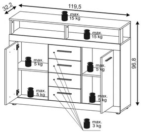 Komód RUNA sonoma tölgy/fehér