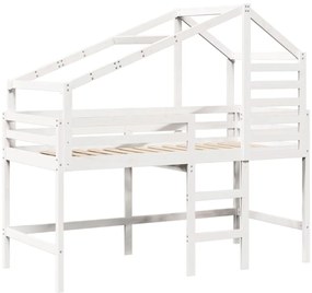 fehér tömör fenyőfa galériaágy létrával és tetővel 90 x 190 cm