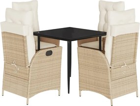 vidaXL 5 részes bézs polyrattan kerti étkezőgarnitúra párnákkal