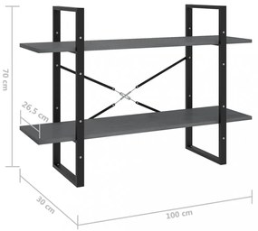 kétszintes szürke tömör fenyőfa könyvszekrény 100 x 30 x 70 cm