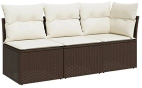 3 személyes barna polyrattan kerti kanapé párnával