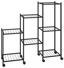 fekete vas virágtartó állvány kerekekkel 83 x 25 x 83,5 cm