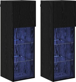 vidaXL Fali TV szekrények 2 pcs Fekete tölgy 30,5 x 30 x 90 cm Faanyag