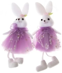 Textil nyuszi lila színű ruhában 2 db húsvéti függődísz