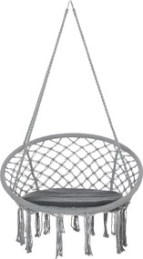 Outsunny Kerek Függőszék Ø60 cm Hintaágy Párnával és Pamut Kötéllel Beltéri és Kültéri Használatra 80x80x42 cm Szürke | Aosom