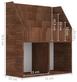 barna tölgyszínű szerelt fa újságtartó gyerekeknek 71x30x78,5cm