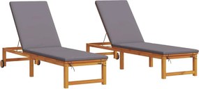 vidaXL Napozó 2 pcs Barna 202 x 53 x 89 cm Tömör Akácfa