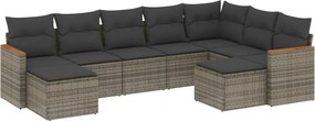 vidaXL 9 részes szürke polyrattan kerti ülőgarnitúra párnákkal