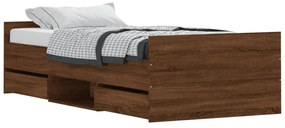 barna tölgy színű fém ágykeret fej- és lábtámlával 90 x 190 cm