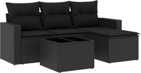 vidaXL 5 részes fekete polyrattan kerti kanapészett párnákkal